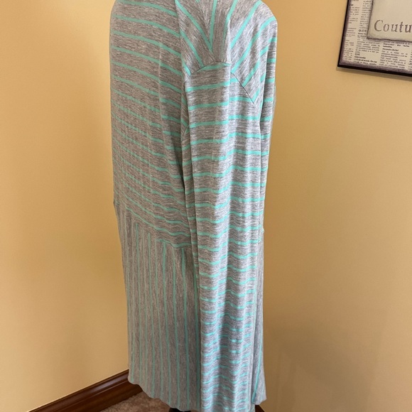 LADIES LONG JACKET GREEN/GREY STRIPES SIZE XL MADE IN THE 🇺🇸 USA - Picture 7 of 13